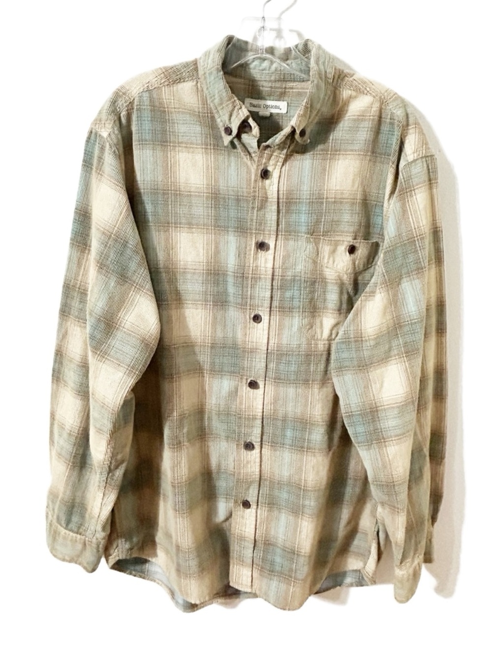 Basic Options Plaid Corduroy Long Sleeve Button-Down Shirt Multicolor – Size L